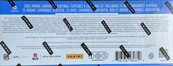 2025 Panini Luminance NFL Trading Card Hobby Box