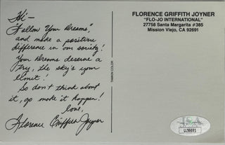 Florence Griffith Joyner Autographed 3 1/2 x 5 1/2 Postcard (JSA)