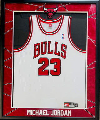 Michael Jordan Autographed Framed Chicago Bulls Nike Jersey (JSA)