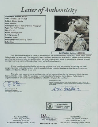 Mickey Mantle Autographed 8x10 Framed Baseball Photo (JSA)