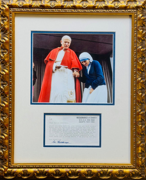 Mother Teresa Autographed Framed 3.5x6 Typed Note Card (JSA)