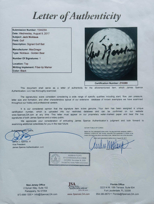 Jack Nicklaus Autographed MacGregor Golden Bear 2 Golf Ball (JSA)