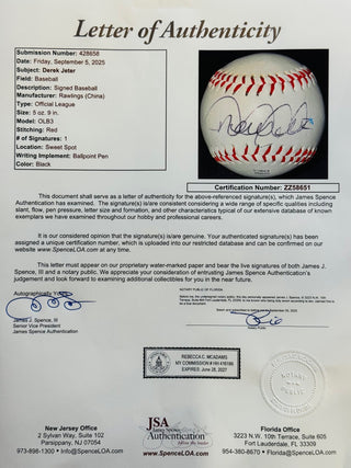 Derek Jeter Autographed Official League Baseball (JSA)