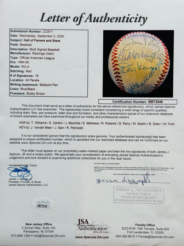 Hall Of Famers and Stars Autographed Official Baseball (JSA)