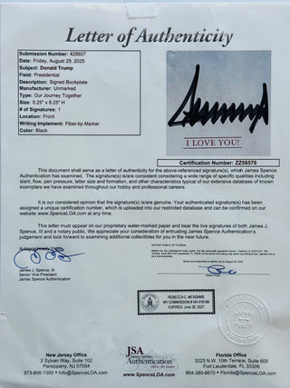 Donald Trump Autographed Our Journey Together Framed Bookplate (JSA)