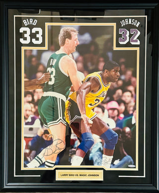 Magic Johnson & Larry Bird Autographed Framed 16x20 Photo (UDA)