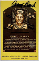 Johnny Bench Autographed Baseball Hall of Fame Plaque Postcard (JSA)