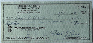 Bob Cousy Autographed Cancelled Check