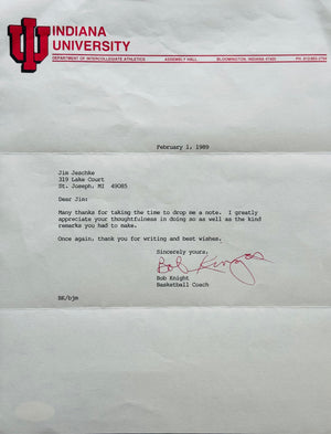 Bobby Knight Autographed Indiana University Letter (JSA)