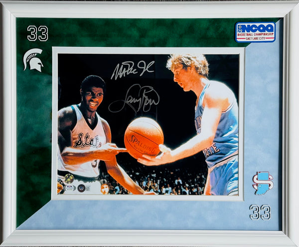Magic Johnson & Larry Bird Autographed Framed 11x14 Photo (PSA/Beckett)