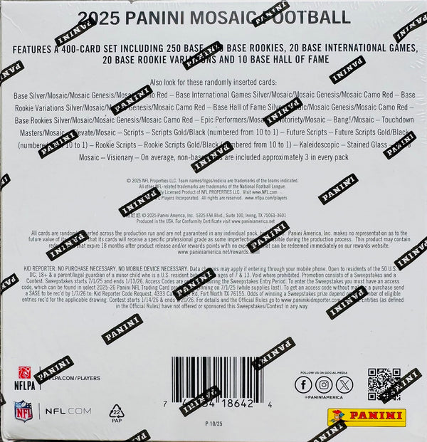 2025 Panini Mosaic Football Hobby Mega Box (Ultra Rare Stained Glass Micro Mosaic)