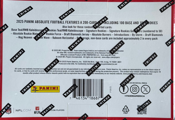 2025 Panini Absolute Football Hobby Mega Box(Exclusive Teal Parallels & Ultra Rare KABOOM)