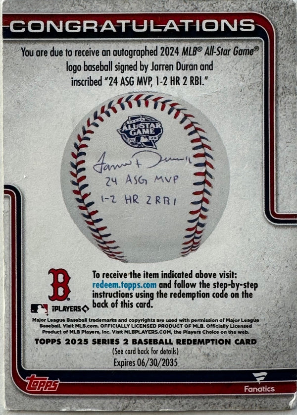 Jarren Duran Autographed Official 2024 All Star Baseball LE #13/25 (MLB/Fanatics)