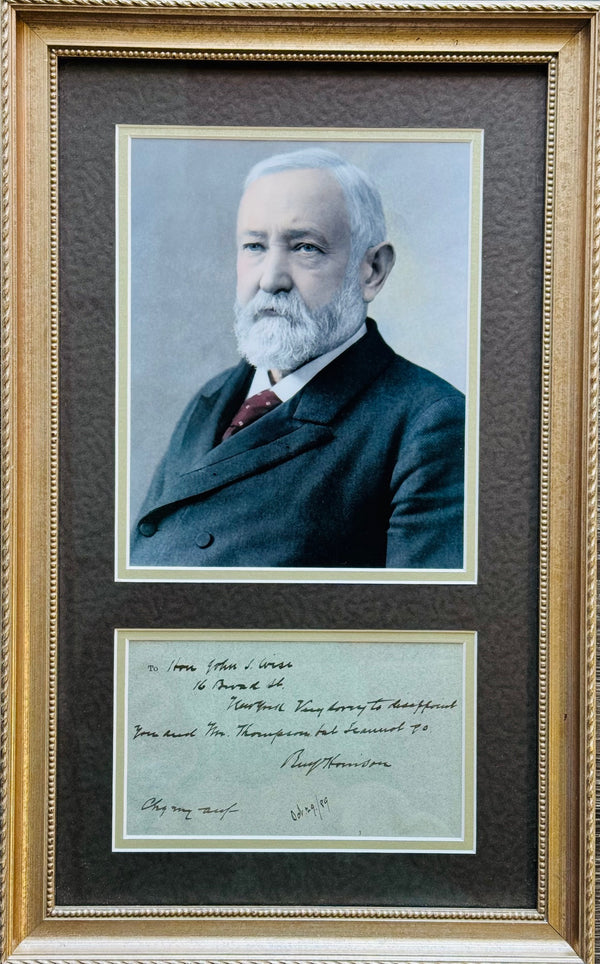 Benjamin Harrison 23rd President of the United States Autographed Framed Note (JSA)