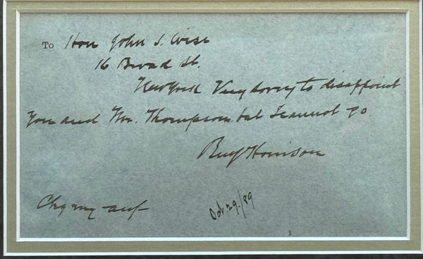 Benjamin Harrison 23rd President of the United States Autographed Framed Note (JSA)