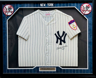 Mickey Mantle "No 7" Signed Mitchell & Ness Cooperstown Yankees Framed Jersey (JSA)