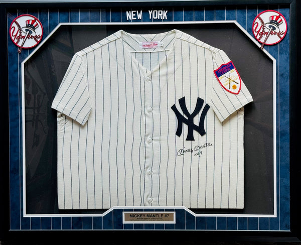 Mickey Mantle "No 7" Signed Mitchell & Ness Cooperstown Yankees Framed Jersey (JSA)