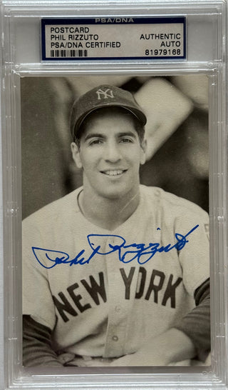 Phil Rizzuto Autographed Vintage Black & White Postcard (PSA)