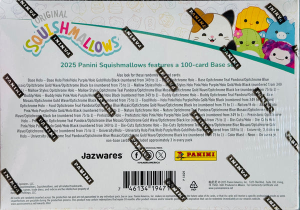 2025 Panini Squishmallows Hobby Mega Box (Exclusive Teal Pandora & Blue Mosaic Parallels)