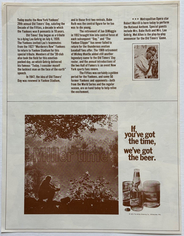 Mickey Mantle Signed 29th Annual Yankees Old Timers Day Program August 2 1975 (PSA)