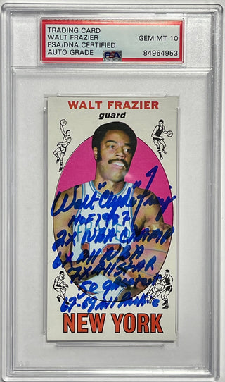 1969-70 Walt Clyde Frazier Signed Multi Inscription Topps Rookie #98 (PSA) GEM MT 10