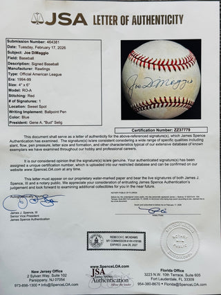 Joe DiMaggio Autographed American League Bobby Brown Baseball (JSA)