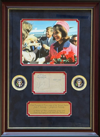 President John F Kennedy & Jacqueline Kennedy Signed Shelton Color Press Postcard (JSA)