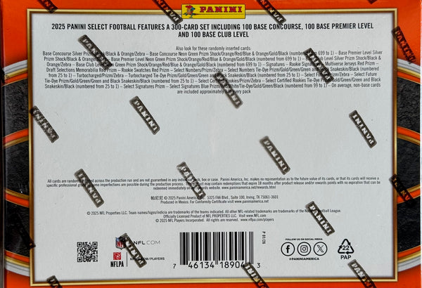 2025 Panini Select Football Hobby Mega Box (10 Mega Exclusive Black & Orange Prizm Shock)