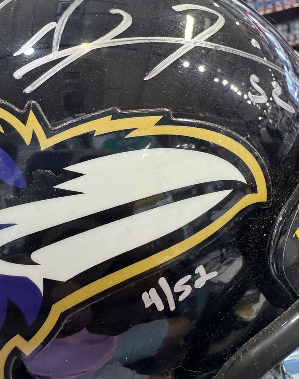 Ray Lewis Autographed Ravens Full Size Authentic Riddell Stat Helmet # 4/52 (JSA)