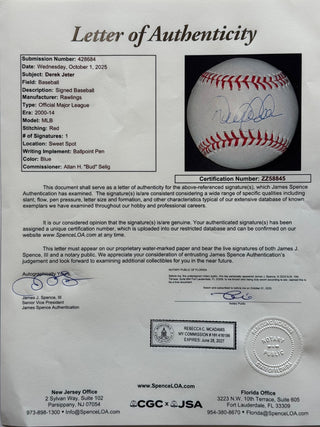 Derek Jeter Autographed Official Major League Baseball (JSA/Steiner)