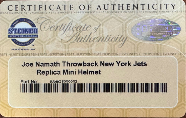 Joe Namath Autographed New York Jets Mini Helmet (Steiner)