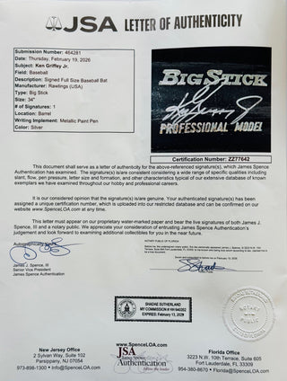 Ken Griffey Jr. Autographed Rawlings Big Stick Bat (JSA)