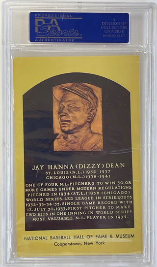 Dizzy Dean Autographed Hall of Fame Plaque Card (PSA)