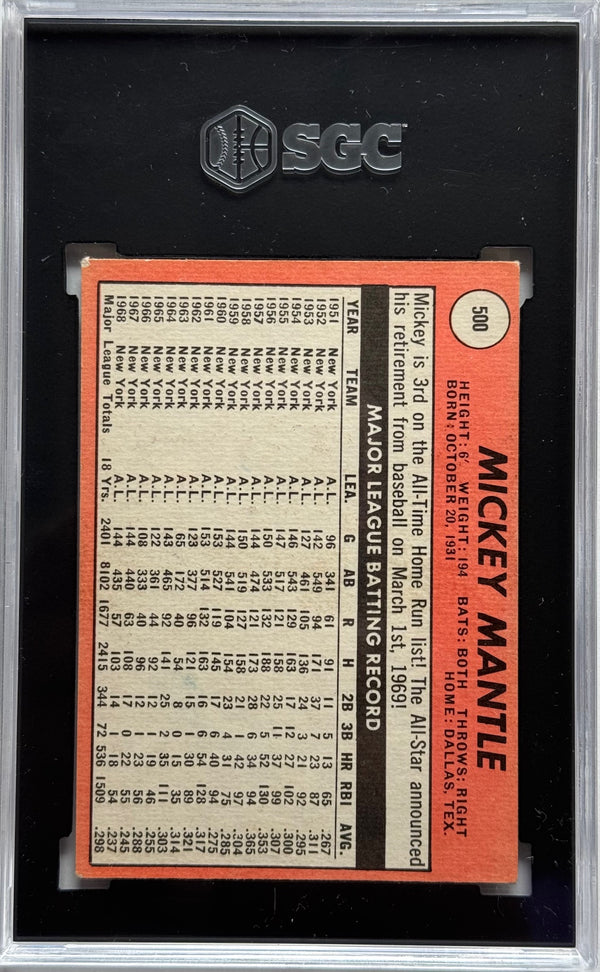 Mickey Mantle 1969 Topps #500 SGC Graded 4
