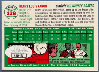 Hank Aaron autographed 1954 Topps Rookie Reprint Card (JSA)