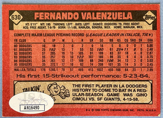 Fernando Valenzuela Autographed 1986 Topps Card #630 (JSA)