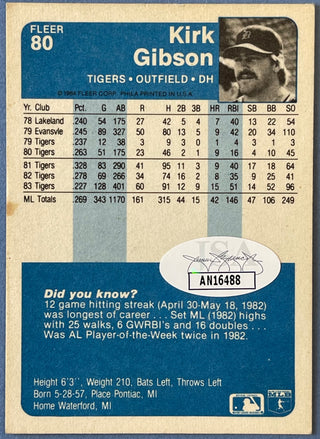 Kirk Gibson Autographed 1984 Fleer Card #80