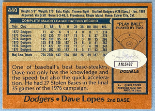 Dave Lopes Autographed 1978 Topps Card (JSA)