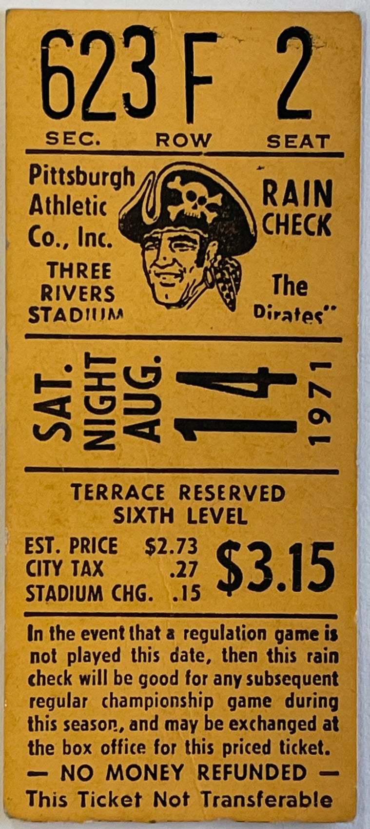 Bob Gibson August 14 1971 No Hitter Ticket Stub vs Pittsburgh Pirates ...