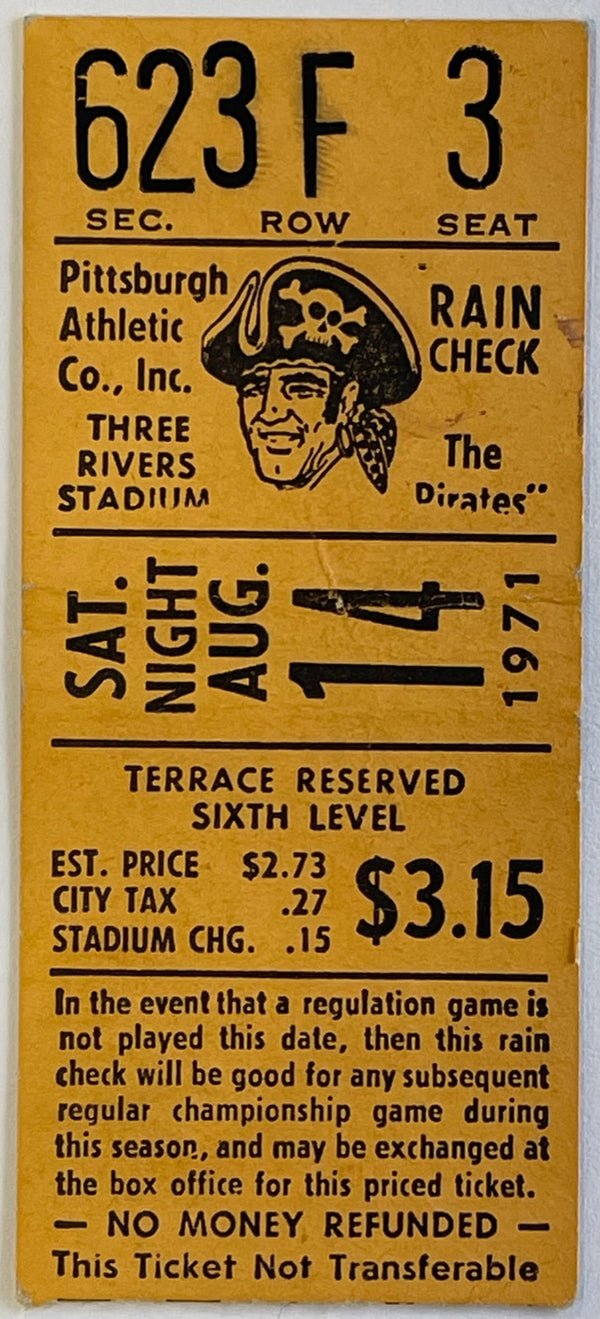 Bob Gibson August 14 1971 No Hitter Ticket Stub vs Pittsburgh Pirates