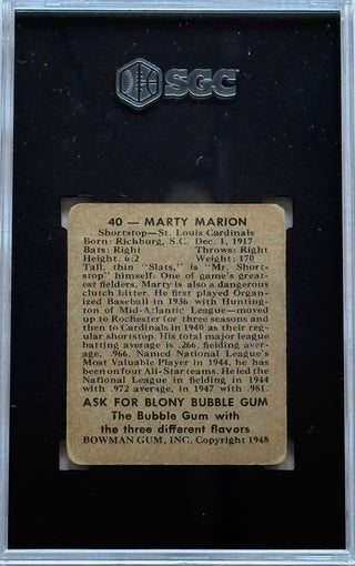 Marty Marion 1948 Bowman Card #40 SGC 1.5