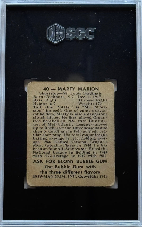 Marty Marion 1948 Bowman Card #40 SGC 1.5