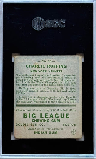 Charlie Ruffing 1933 Goudey #56 SGC 1.5