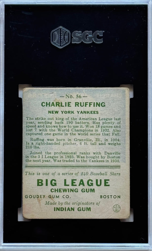 Charlie Ruffing 1933 Goudey #56 SGC 1.5