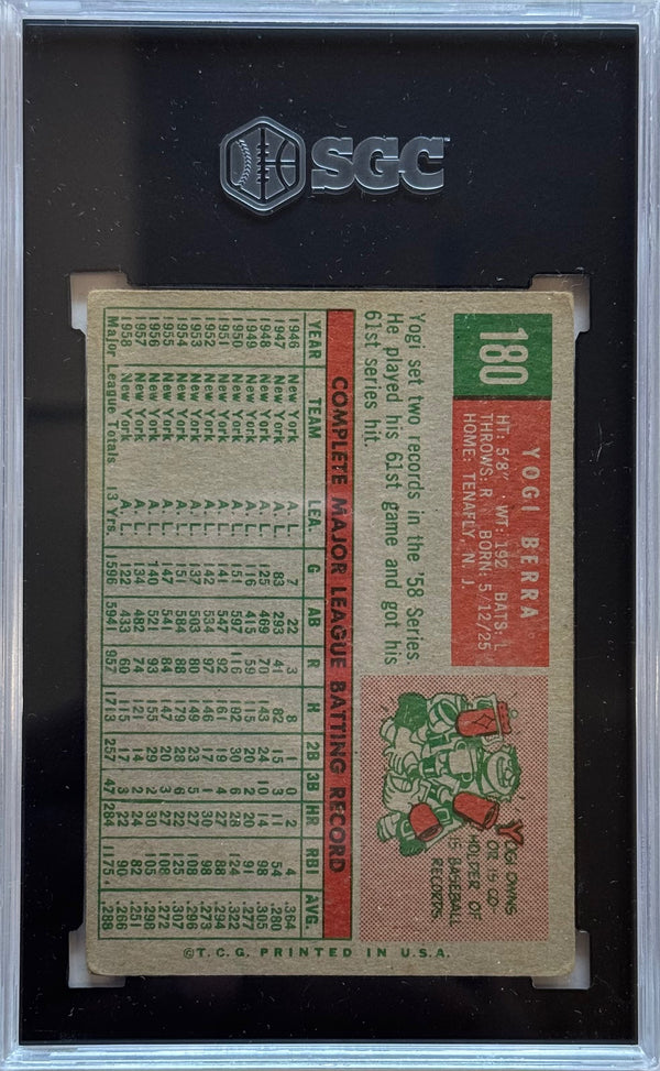 Yogi Berra 1959 Topps Card #180 SGC Graded 3
