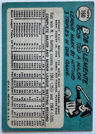 Bob Clemente 1965 Topps Baseball Card #160