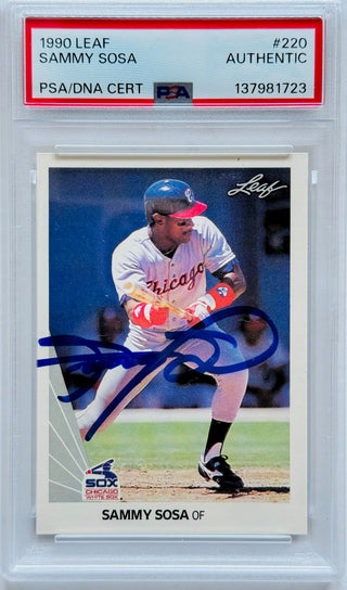 Sammy Sosa Autographed 1990 Leaf Rookie Card #220 PSA