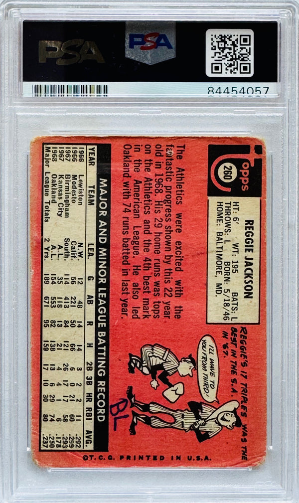 Reggie Jackson 1969 Topps Autographed Rookie Card #260 PSA