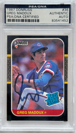 Greg Maddux 1987 Donruss Autographed Rookie Card #36 (PSA)
