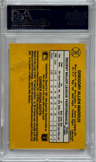 Greg Maddux 1987 Donruss Autographed Rookie Card #36 (PSA)